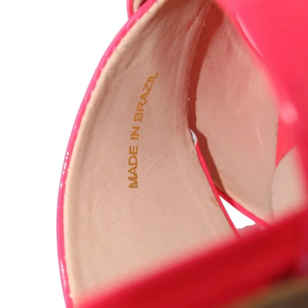 Pour LA Victoire Kalinda Pink Patent Leather Open Toe Ankle Strap Stiletto Heels - Picture 5 of 12